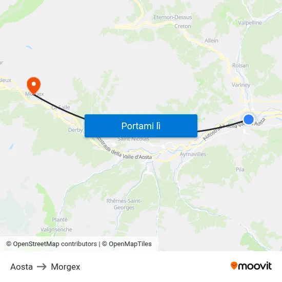 Aosta to Morgex map