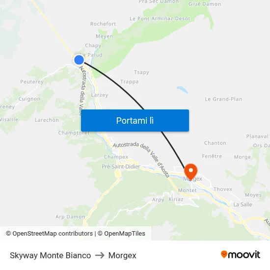 Portal D'Entreves to Morgex map