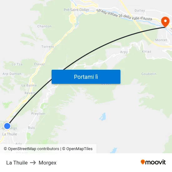 La Thuile to Morgex map
