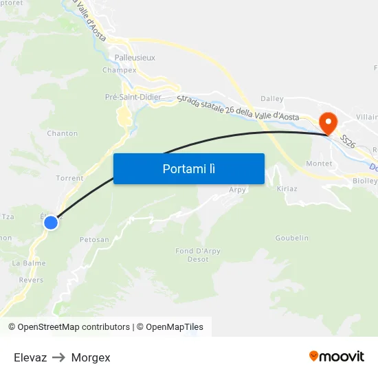 Elevaz to Morgex map