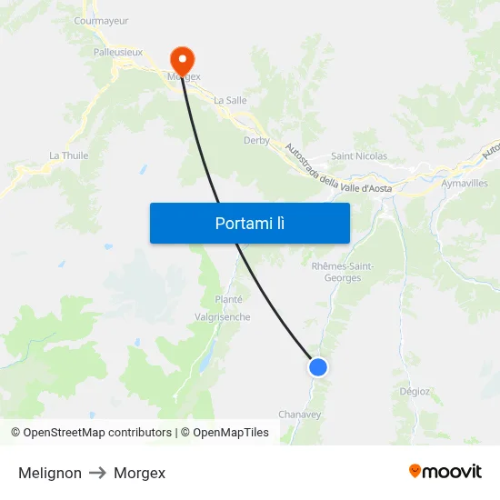 Melignon to Morgex map