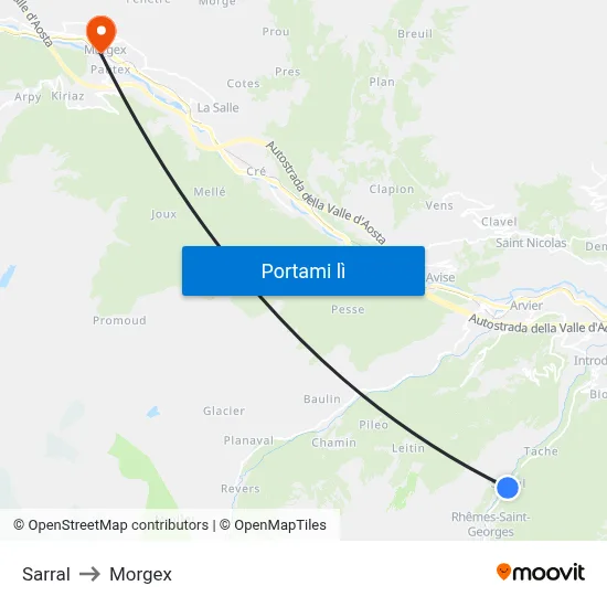 Sarral to Morgex map