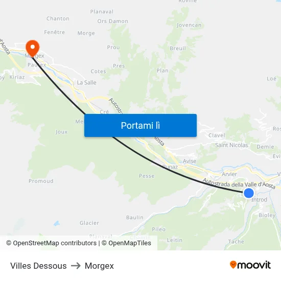 Villes Dessous to Morgex map