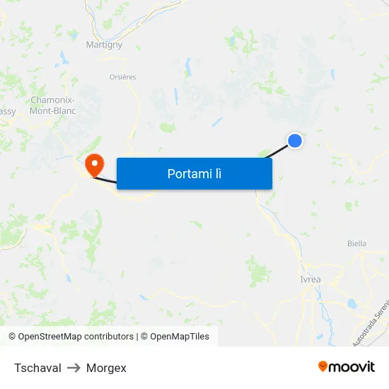 Tschaval to Morgex map