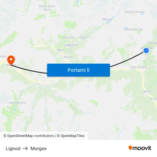 Lignod to Morgex map