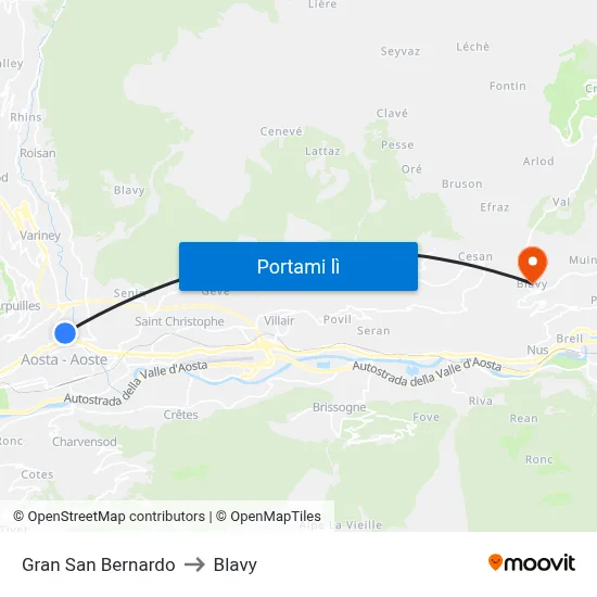 Gran San Bernardo to Blavy map
