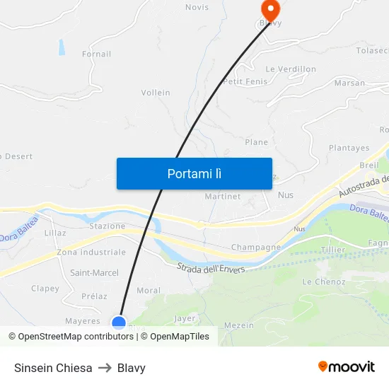 Sinsein Chiesa to Blavy map