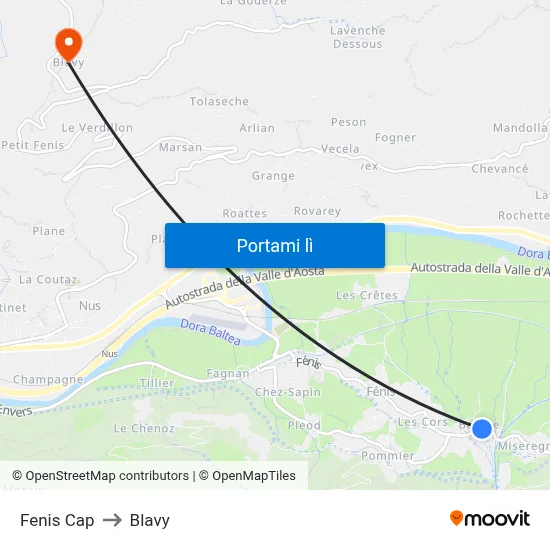 Fenis Cap to Blavy map