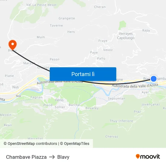 Chambave Piazza to Blavy map