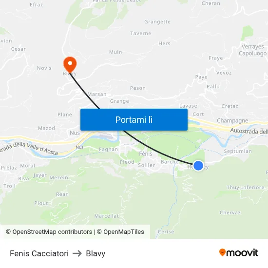 Fenis Cacciatori to Blavy map