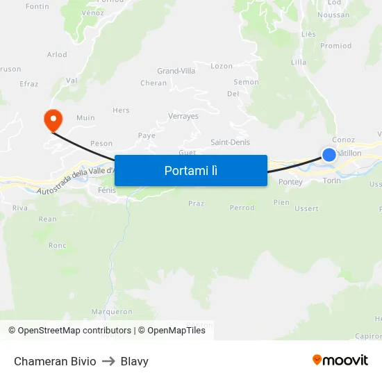 Chameran Bivio to Blavy map