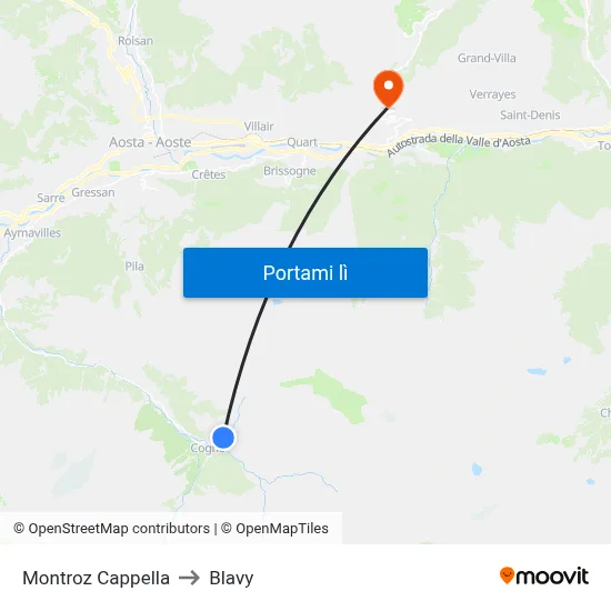 Montroz Cappella to Blavy map