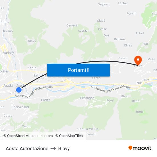 Aosta Autostazione to Blavy map