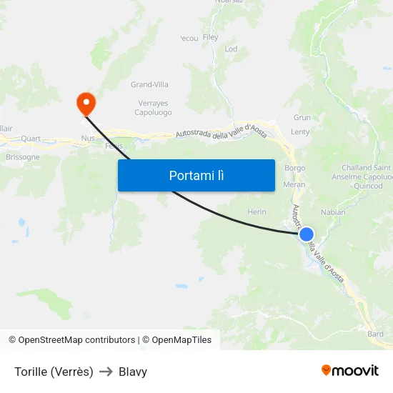 Torille (Verrès) to Blavy map