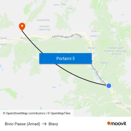 Arnad - Bivio Paese to Blavy map