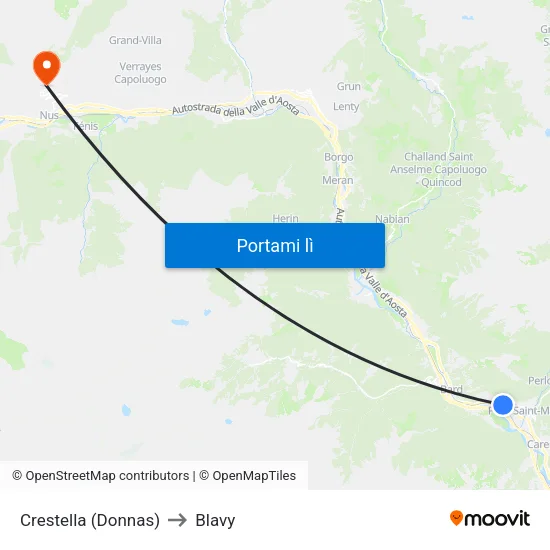 Donnas Crestella to Blavy map