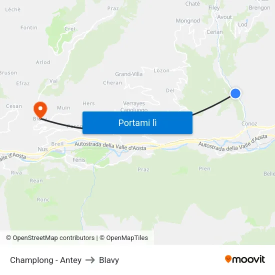 Champlong - Antey to Blavy map