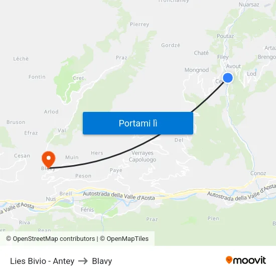 Lies Bivio - Antey to Blavy map