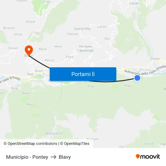 Municipio - Pontey to Blavy map