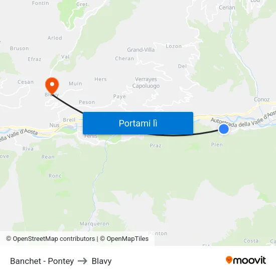 Banchet - Pontey to Blavy map