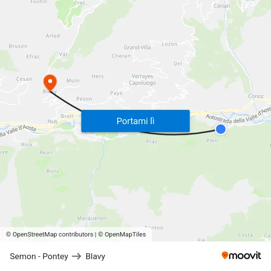 Semon - Pontey to Blavy map