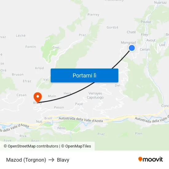 Mazod (Torgnon) to Blavy map