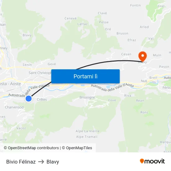 Bivio Félinaz to Blavy map