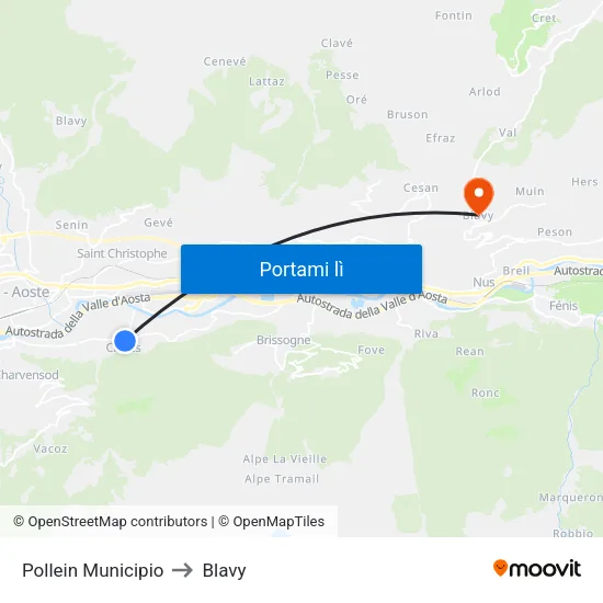 Pollein Municipio to Blavy map