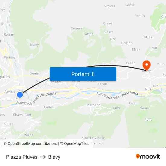 Piazza Pluves to Blavy map