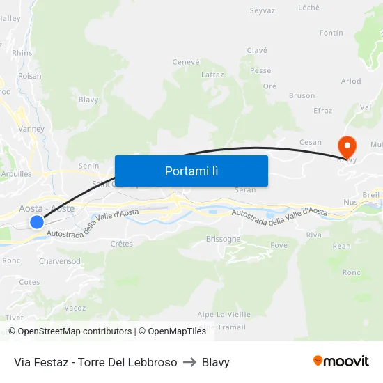 Via Festaz - Torre Del Lebbroso to Blavy map