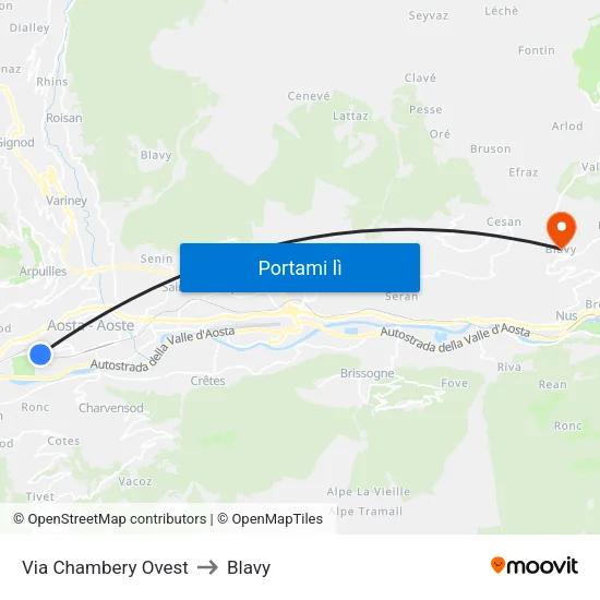 Via Chambery Ovest to Blavy map