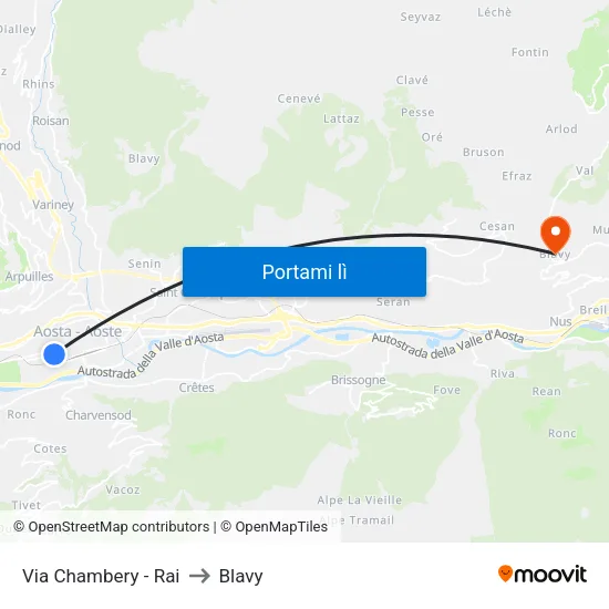 Via Chambery - Rai to Blavy map