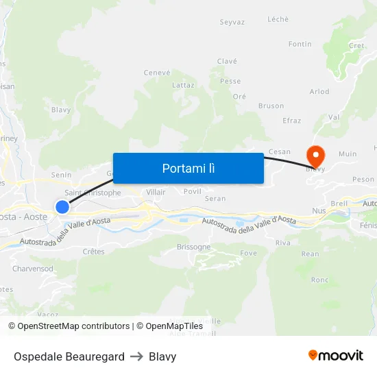 Ospedale Beauregard to Blavy map