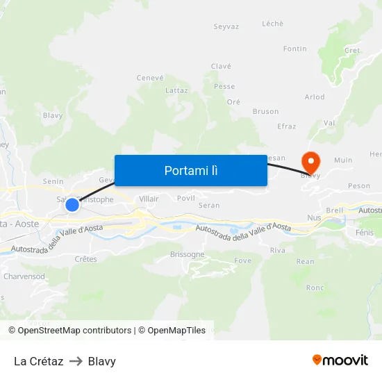 La Crétaz to Blavy map