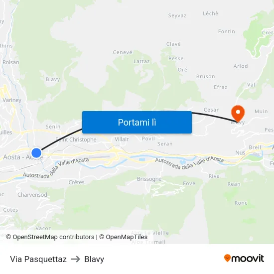 Via Pasquettaz to Blavy map