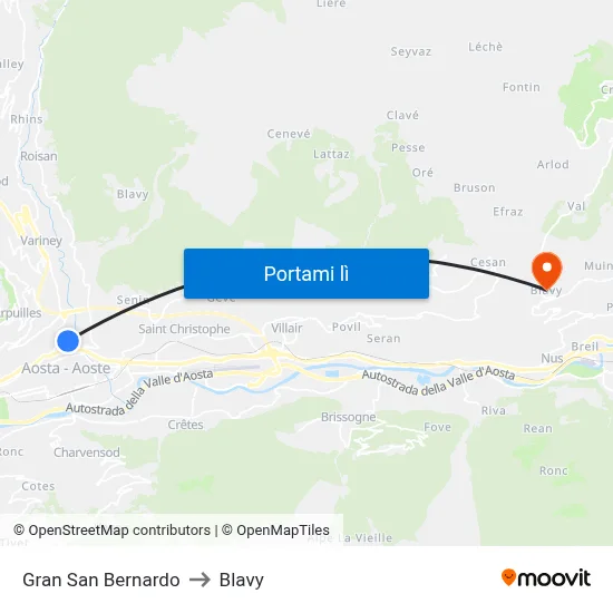 Gran San Bernardo to Blavy map