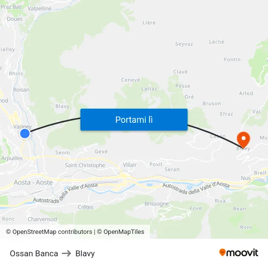 Ossan Banca to Blavy map