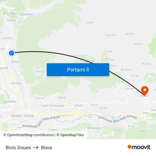 Bivio Doues to Blavy map