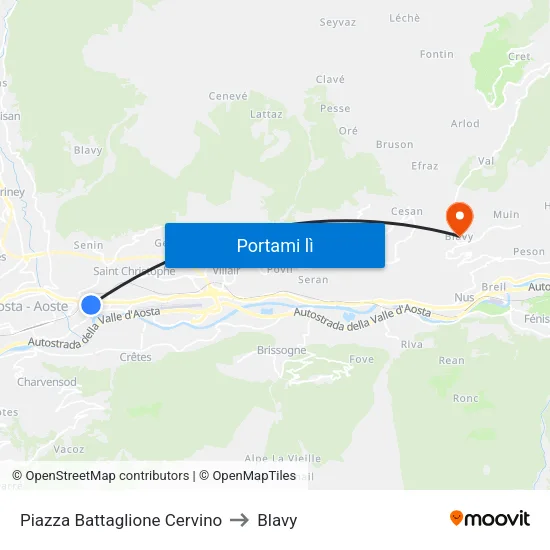 Piazza Battaglione Cervino to Blavy map