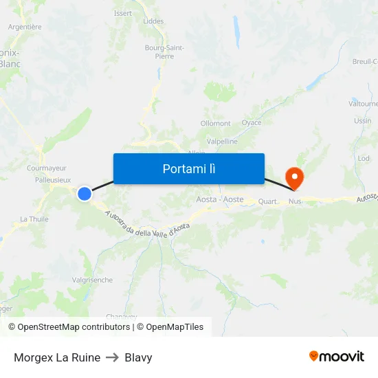 Morgex La Ruine to Blavy map