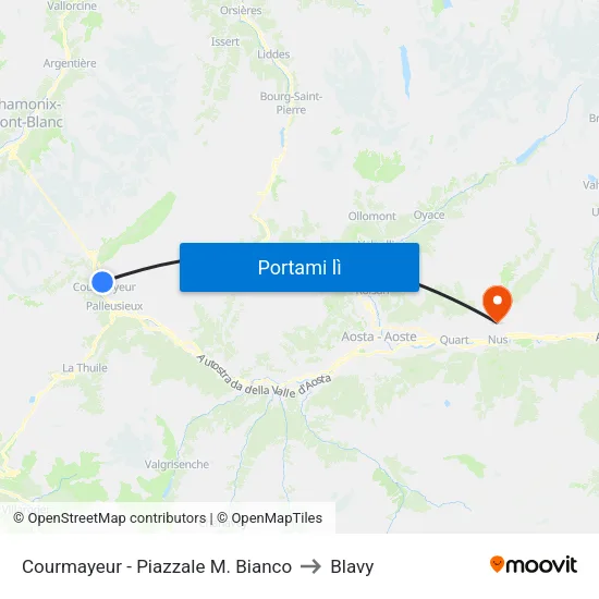 Courmayeur - Piazzale M. Bianco to Blavy map