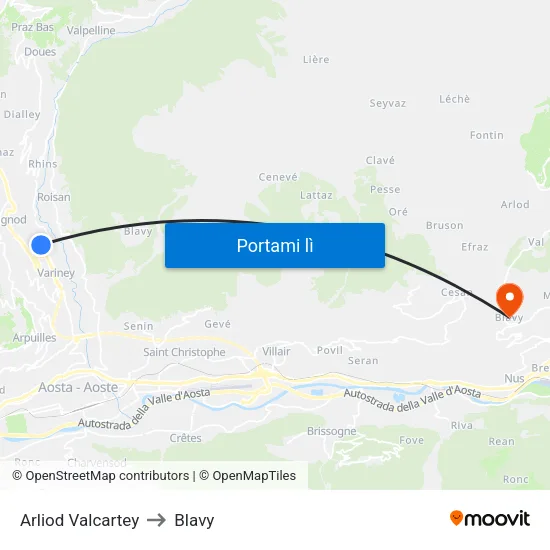 Arliod Valcartey to Blavy map