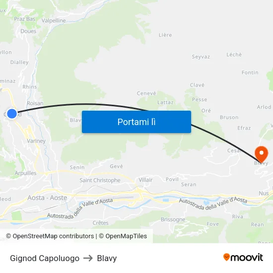 Gignod Capoluogo to Blavy map