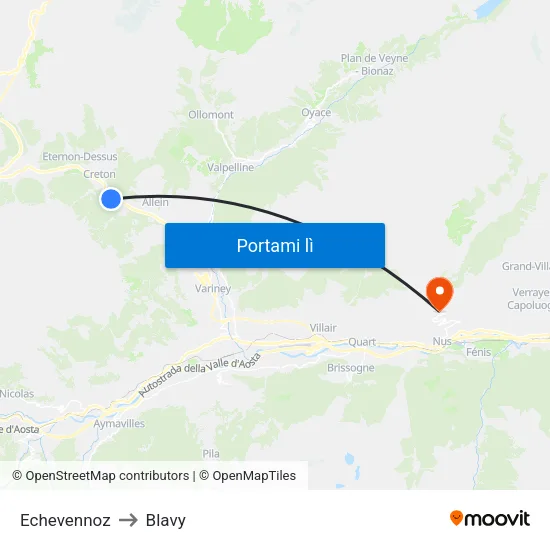 Echevennoz to Blavy map