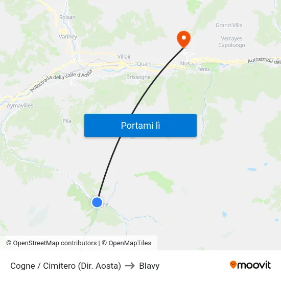 Cogne / Cimitero (Dir. Aosta) to Blavy map