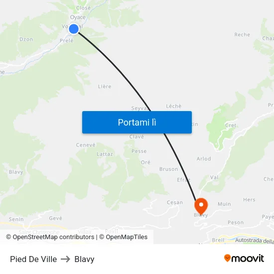Pied De Ville to Blavy map