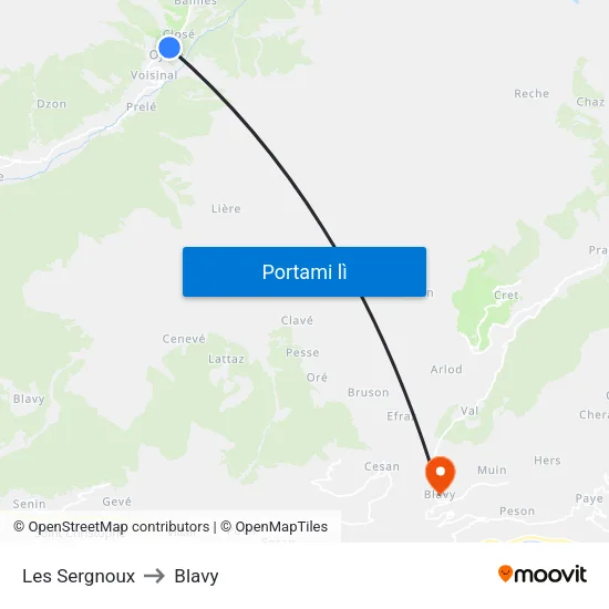 Les Sergnoux to Blavy map