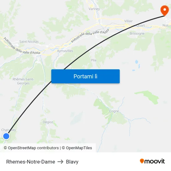 Rhemes-Notre-Dame to Blavy map