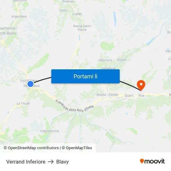 Verrand Inferiore to Blavy map