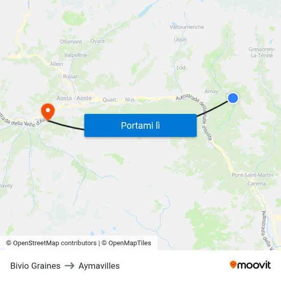 Bivio Graines to Aymavilles map